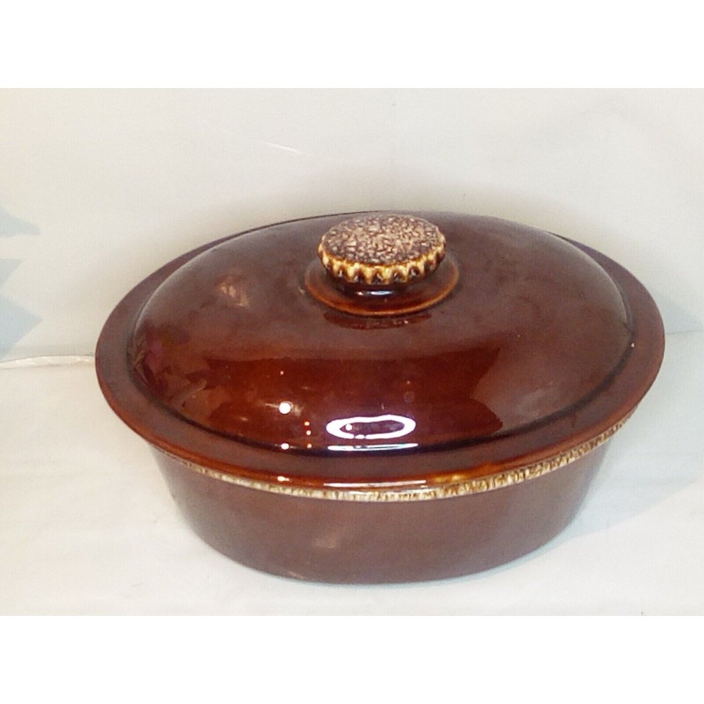 Vintage Hull usa brown drip Crestone oven-proof Casserole dish w/lid